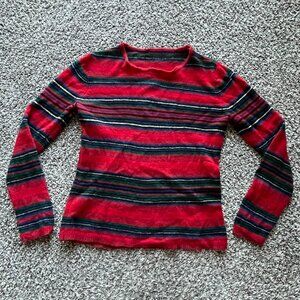 Festive Womens Medium Ralph Lauren Red & Green Striped Lambswool Sweater